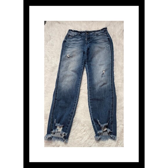 KanCan Distressed Button Fly Raw Hem High Rise Ankle Jeans Size 11 30x27 - Picture 1 of 13